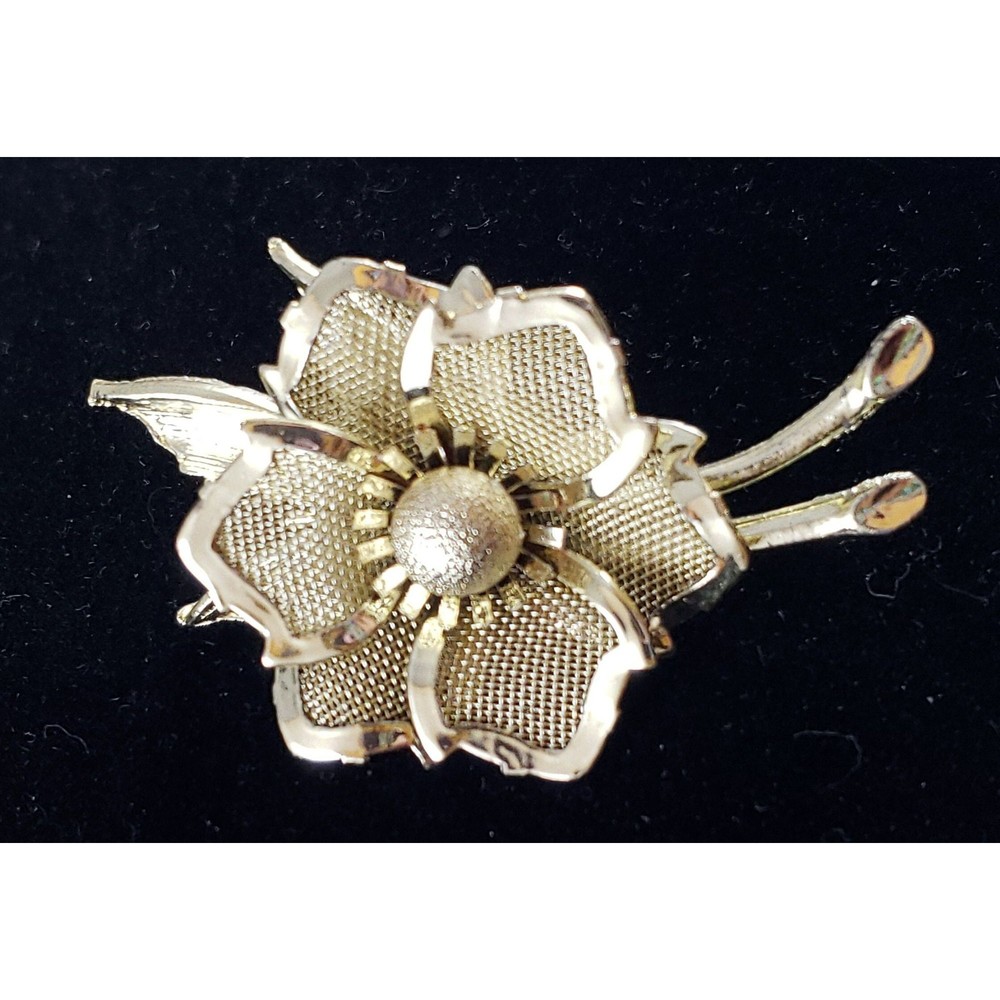 Vintage Unsigned Three Dimensional Metal Floral B… - image 1